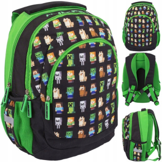 Viackomorový školský batoh Minecraft Astra, čierny, Odtiene zelenej, 20 l